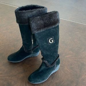 GUESS HIGH BLACK SUEDE LINED BOOTS 8
